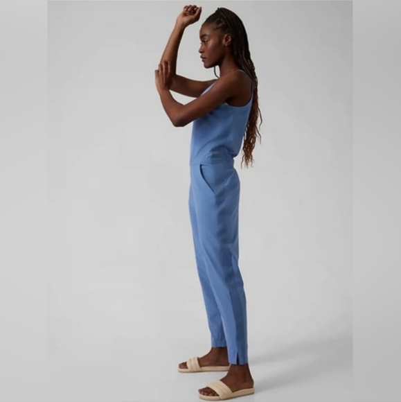 ATHLETA Brooklyn Jumpsuit In Blue Pockets Loungewear Athleisure Size 8 - Picture 8 of 12
